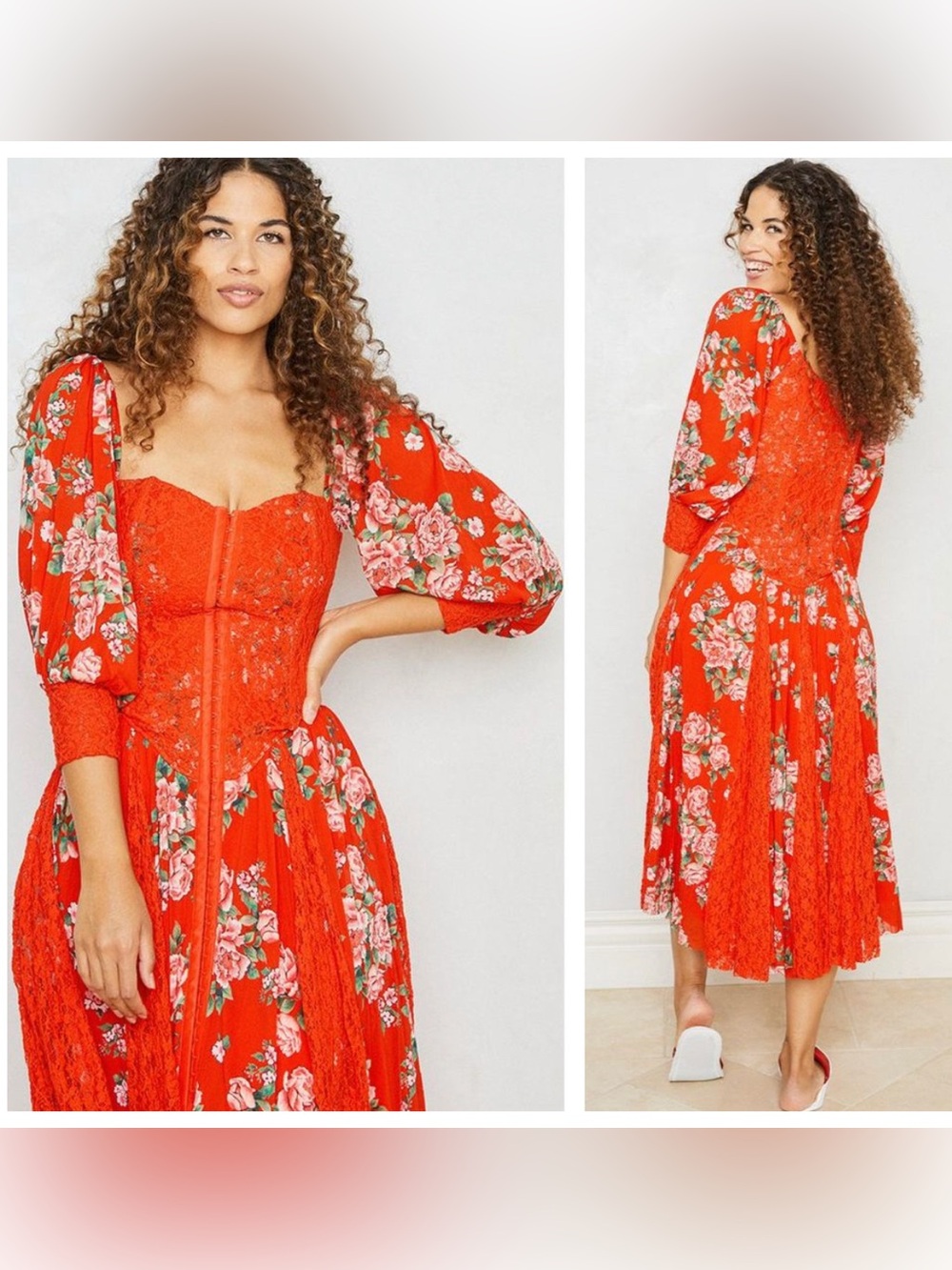 NWT We are HAH Maiden Memphis red corset lace floral midi dress Victorian Sz S